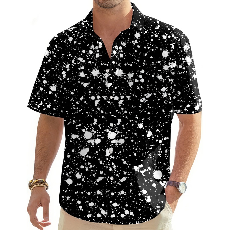 ZEBRA SPLATTER-Men’s Golf Hawaiian Shirts Button Down Shirt