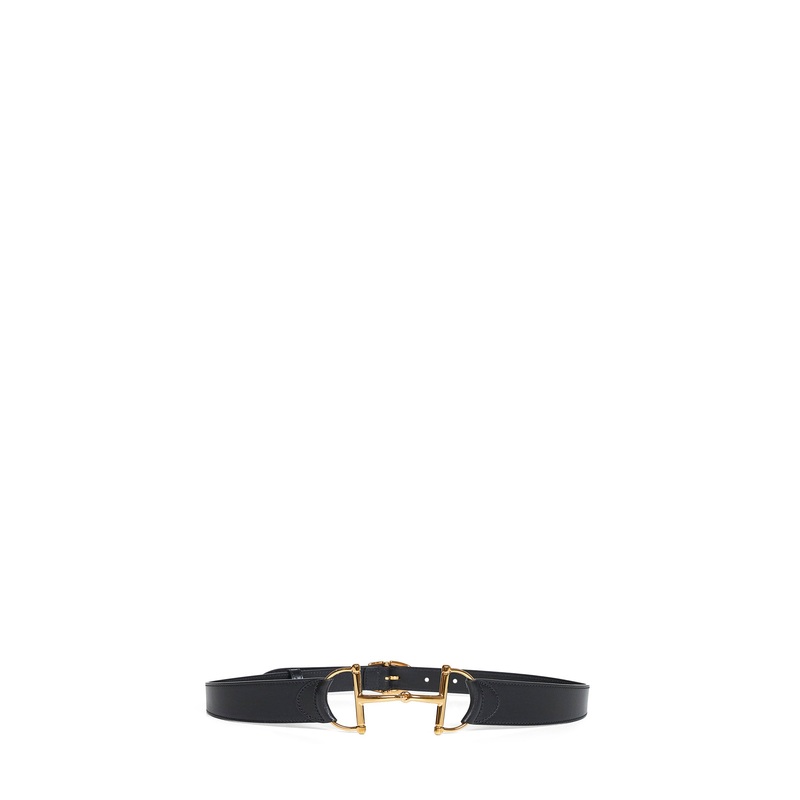 Black leather belt with oversized Horsebit