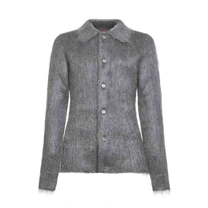 Grey brushed mohair wool blend cardigan