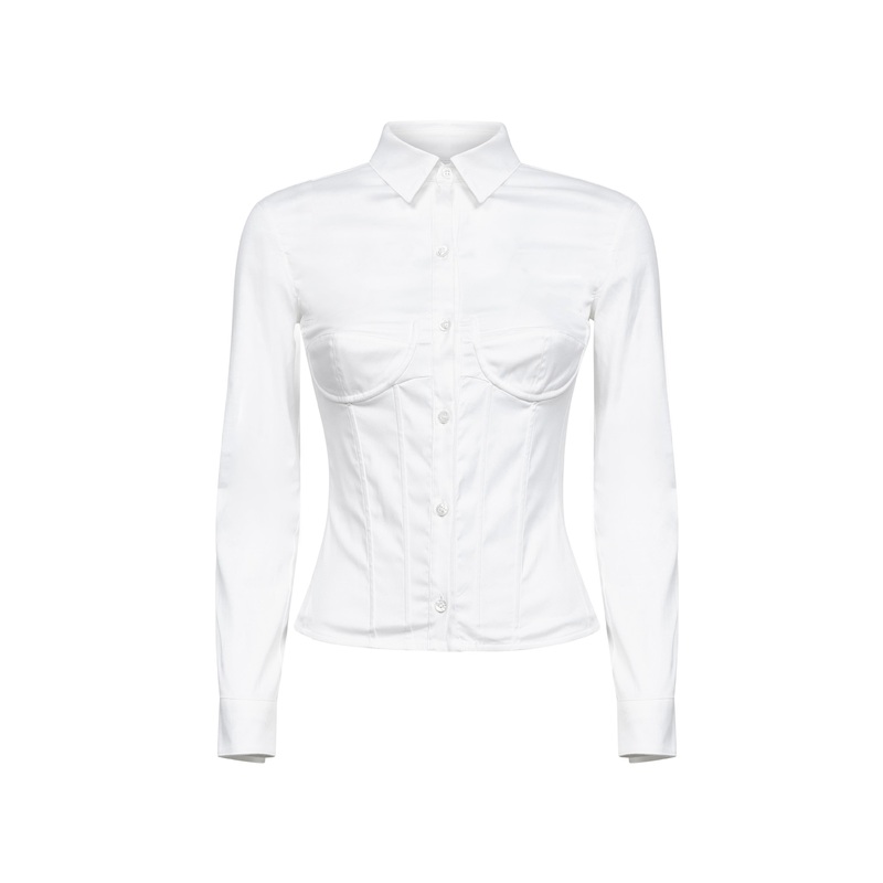 White stretch poplin Corseted Shirt