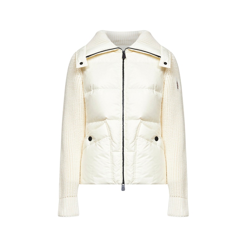 White wool zip-up padded cardigan