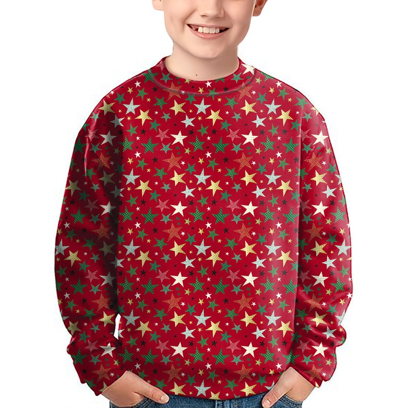 Colorful Stars Christmas Crewneck Pullover Kids Ugly Sweater