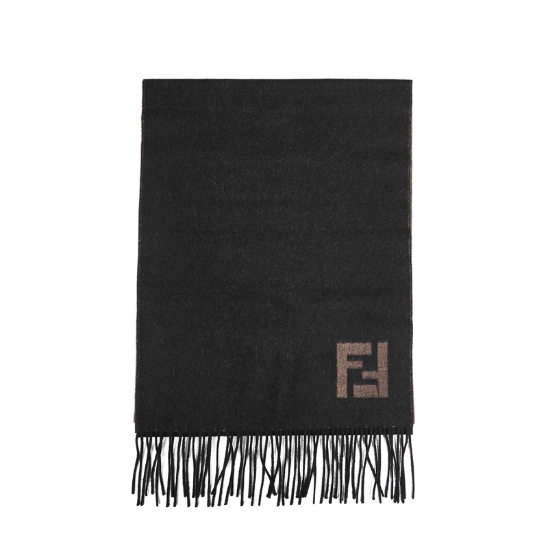 Black and sand two-tone wool and cashmere scarf