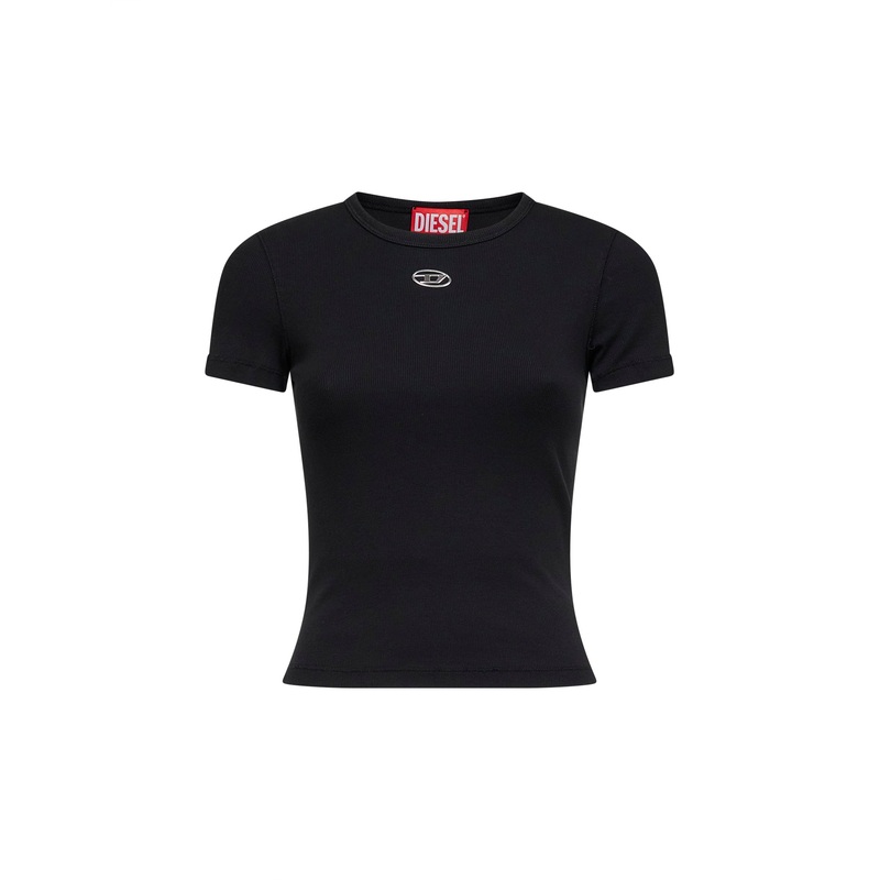 Black ribbed stretch jersey T-Ele-Long-Od T-shirt