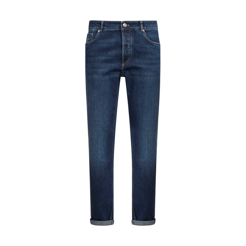 Blue comfort cotton denim traditional fit jeans