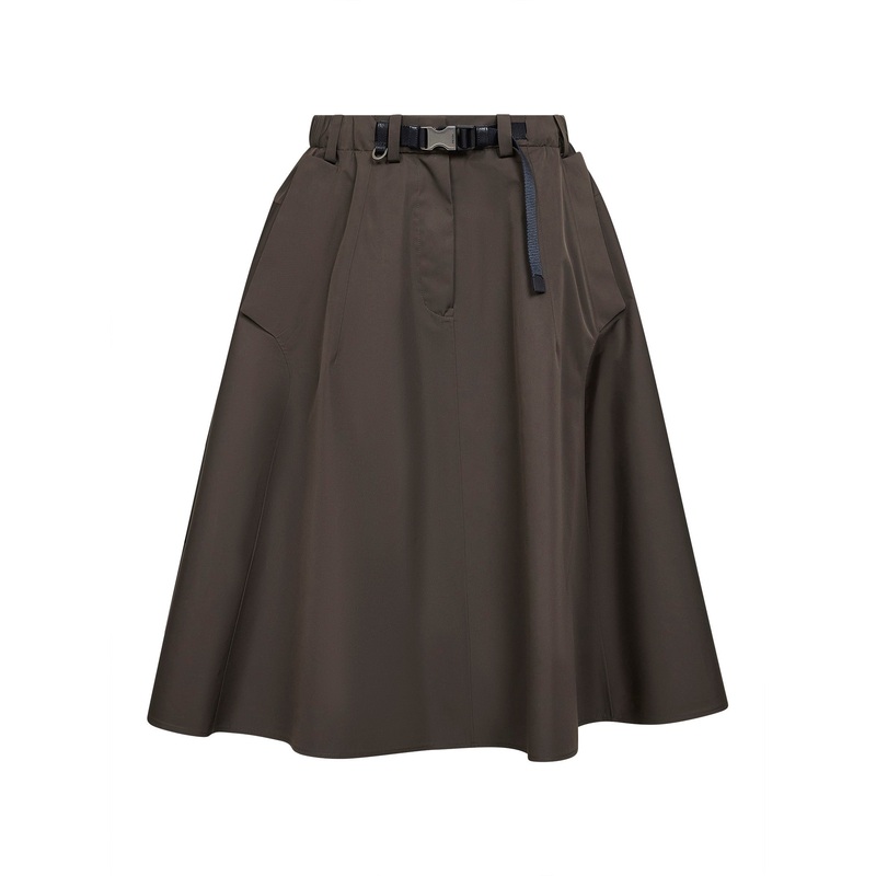 Green technical canvas circle midi skirt