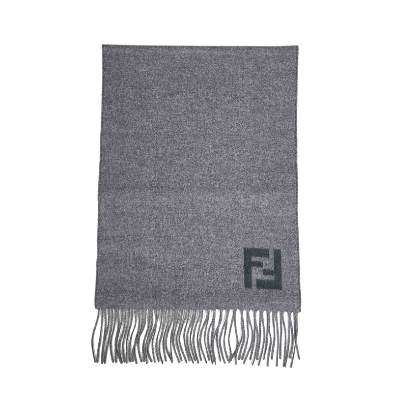 Grey and green two-tone wool and cashmere scarf