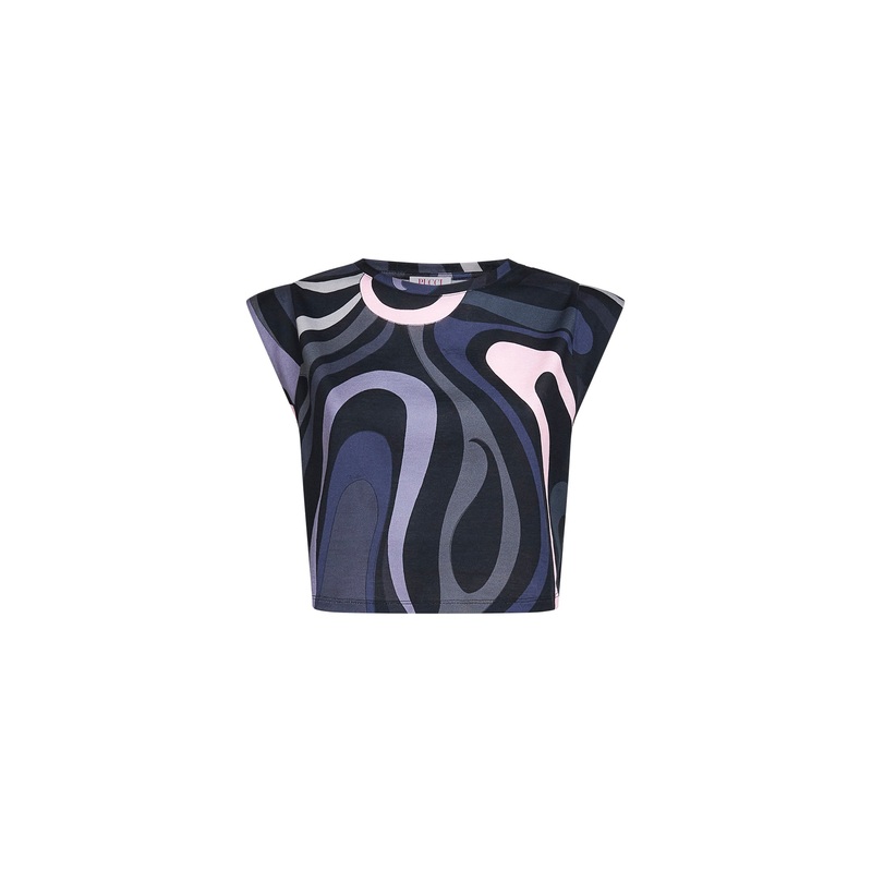 Marmo print cotton cropped top