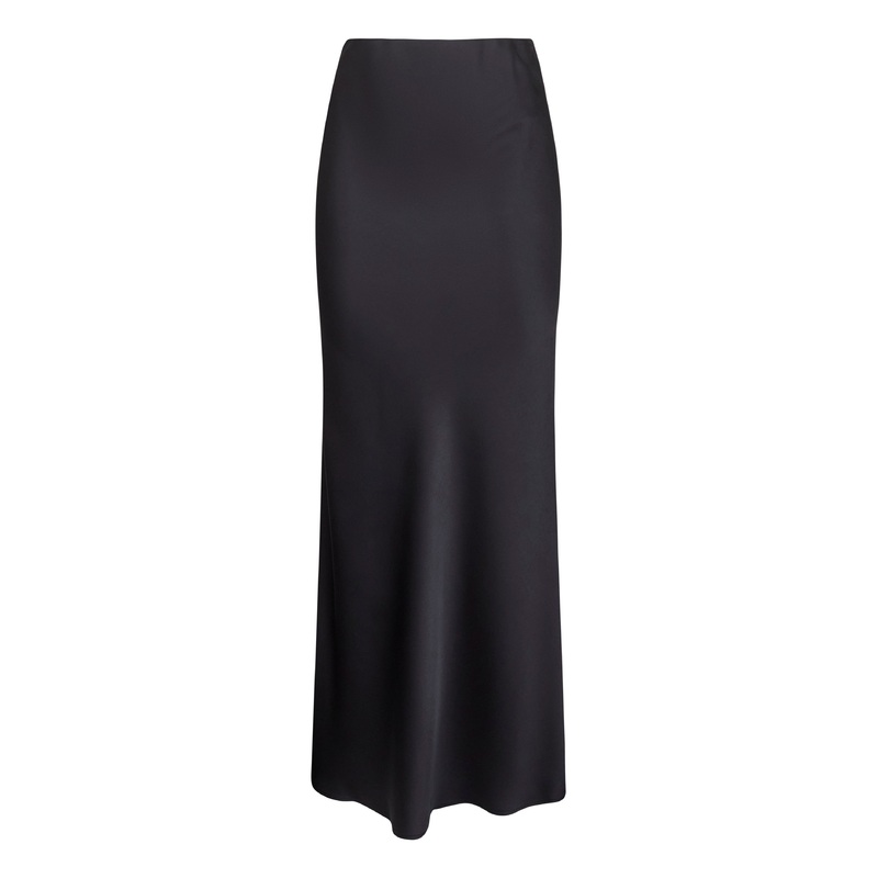 Midnight blue satin Garra long flared skirt