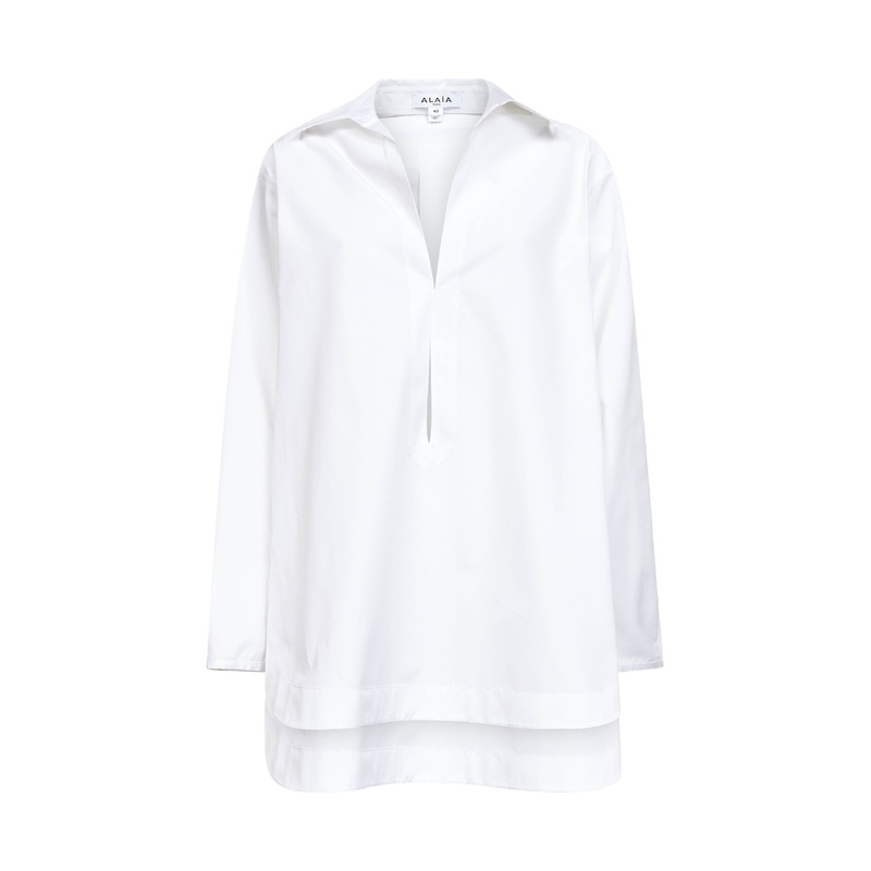 White cotton poplin tunic mini dress