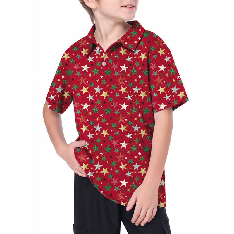 Youth Colorful Stars Christmas Golf Polo