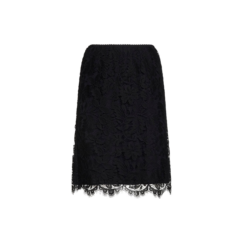 Black floral lace straight skirt