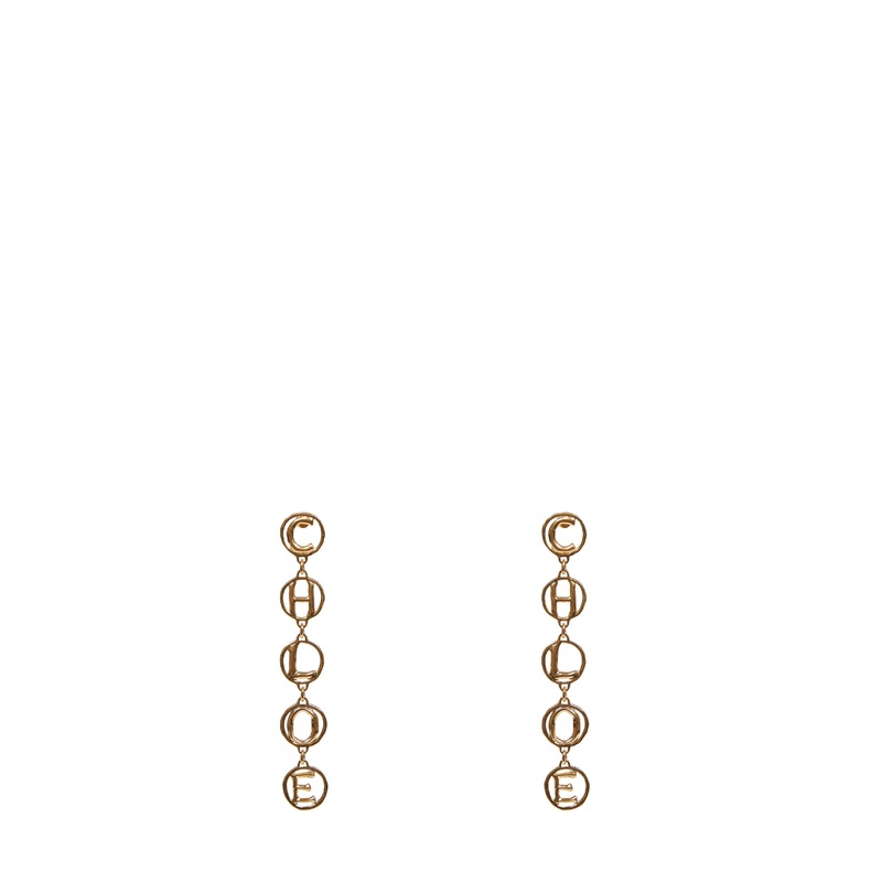 Gold brass Chlo Script drop earrings