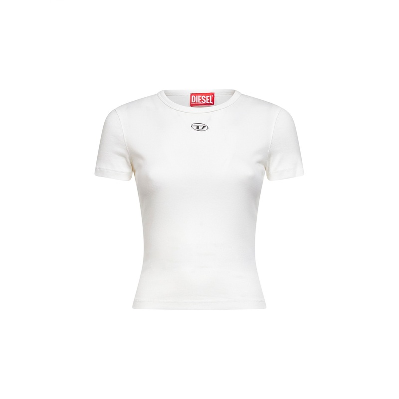 White ribbed stretch jersey T-Ele-Long-Od T-shirt