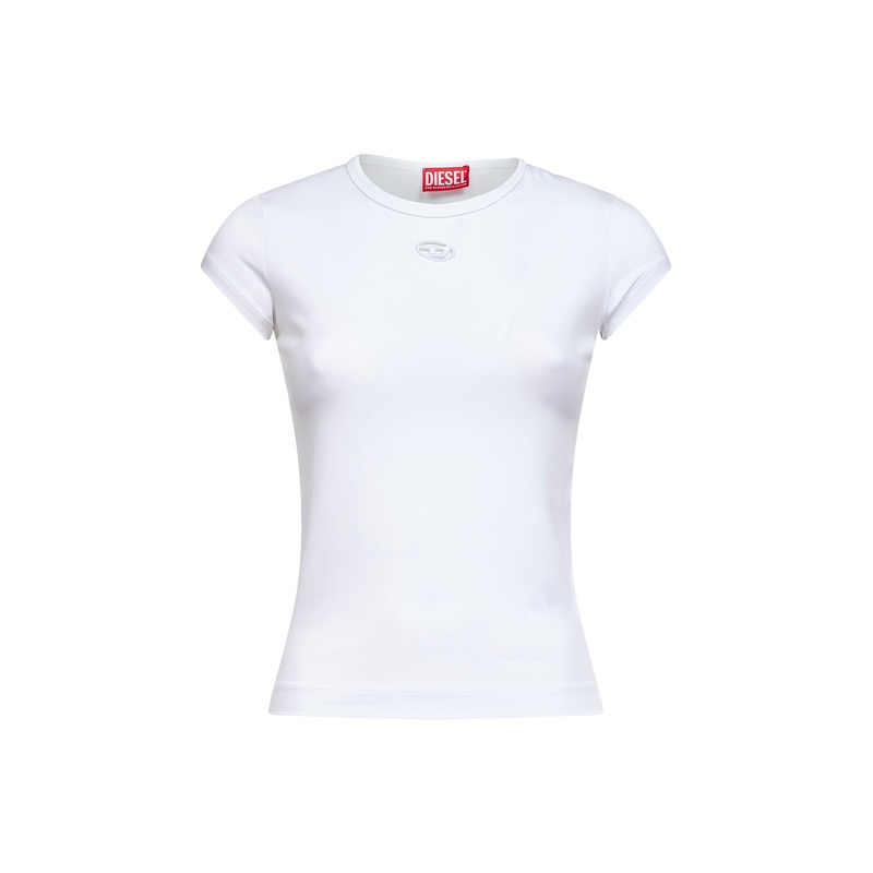 White stretch jersey logo T-Angie-Od T-shirt