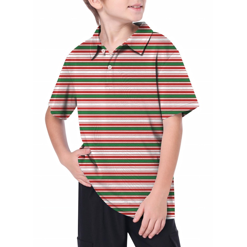 Youth Striped Christmas Golf Polo
