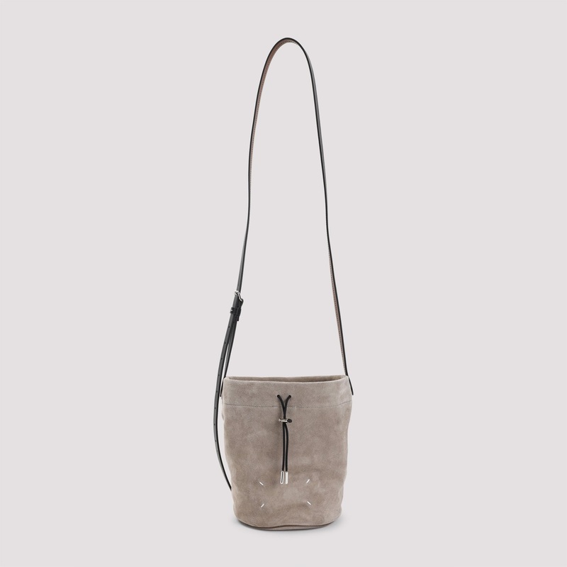 BEIGE BELT DRAWSTRING SUEDE CALF LEATHER CROSSBODY BAG
