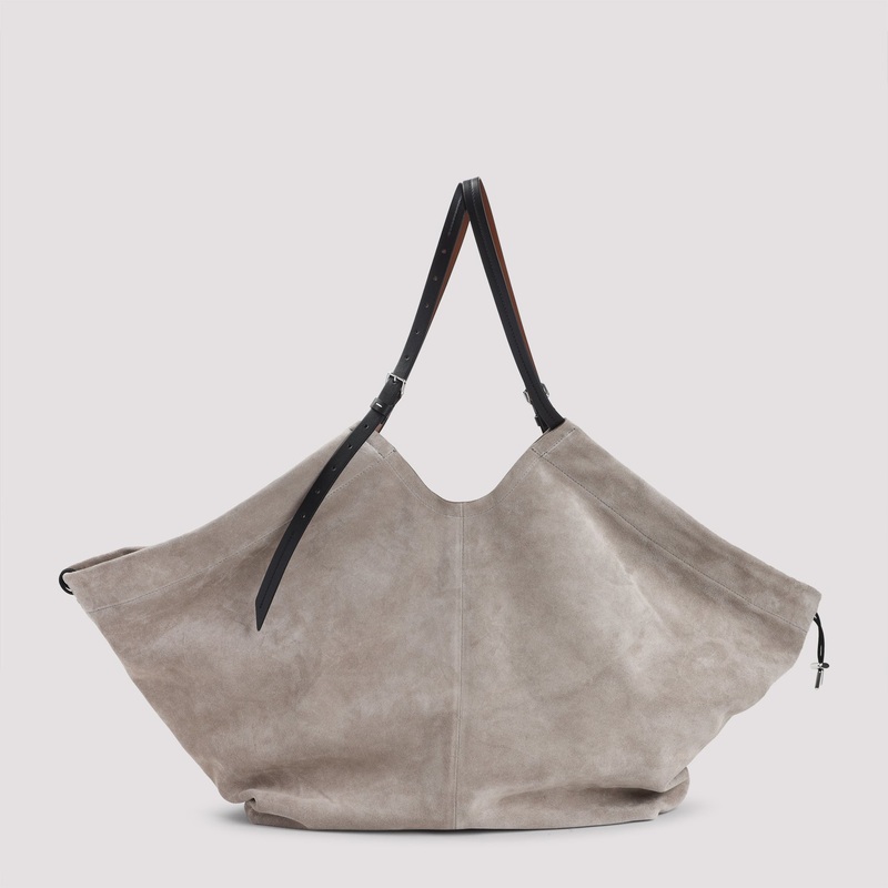 BEIGE BELT DRAWSTRING SUEDE CALF LEATHER TOTE BAG