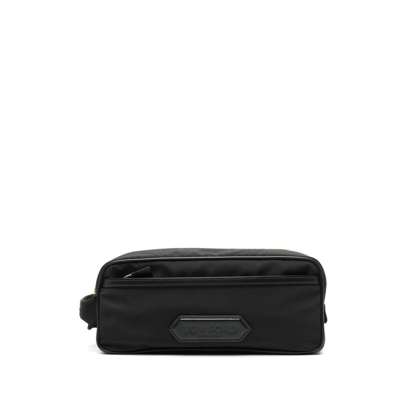 Black Leather-Trim Clutch|Black|One Size