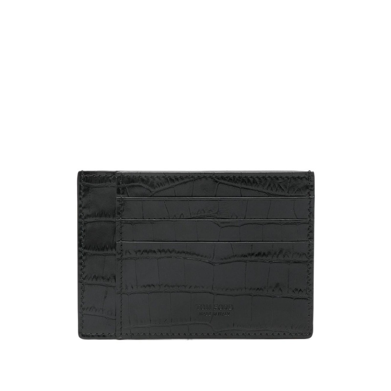 Crocodile-Print Calf Leather Card Holder