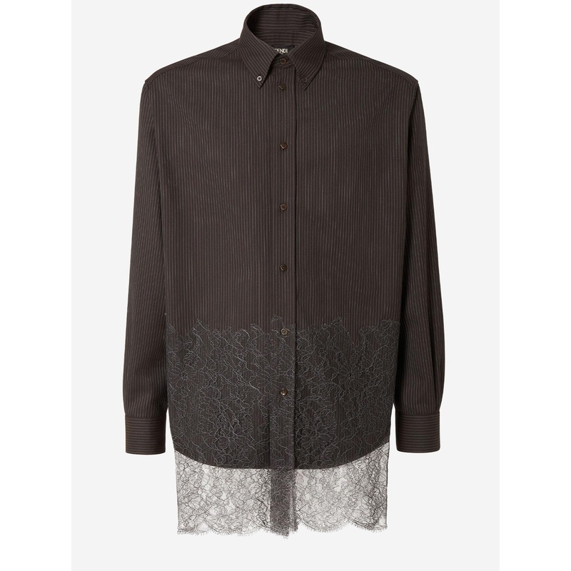 Pinstriped Wool and Lace Shirt