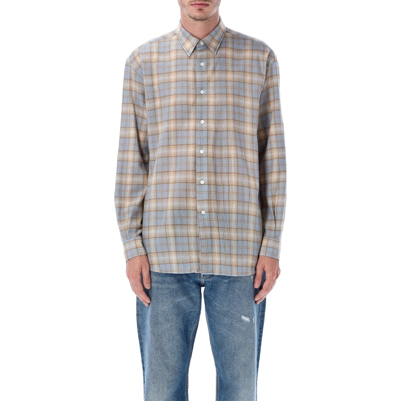 AURALEE AIRY WOOL CHECK RELAXED-FIT SHIRT