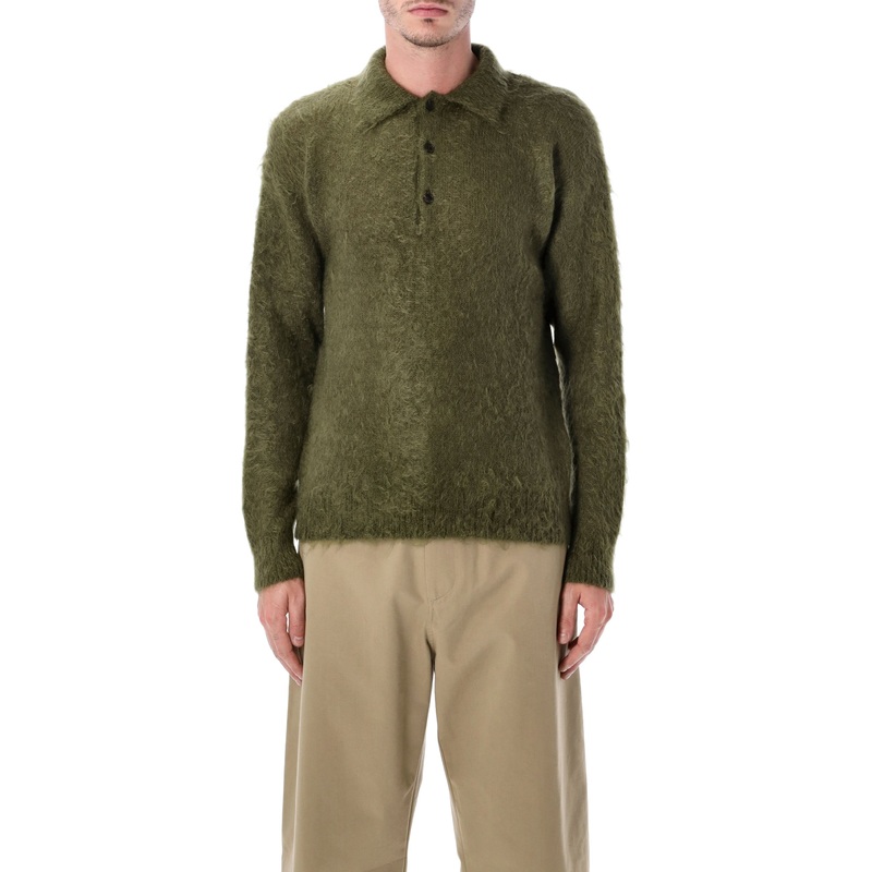 AURALEE BRUSHED SUPER KID MOHAIR KNIT RELAXED POLO