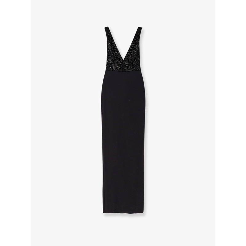 Black V-Neck Beaded Gown|Black|40
