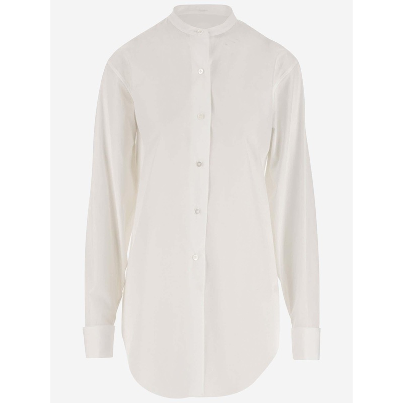 Cotton Poplin Mandarin Collar Shirt
