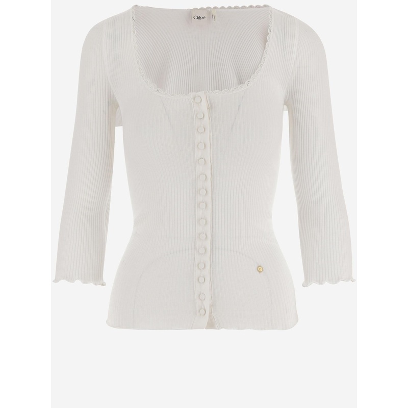 Deep Neckline Cotton Cardigan|White|XS/S