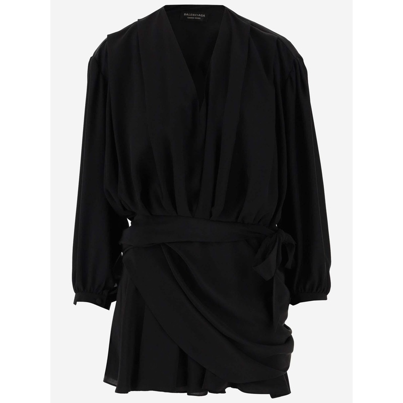 Draped Silk Dress|Black|38