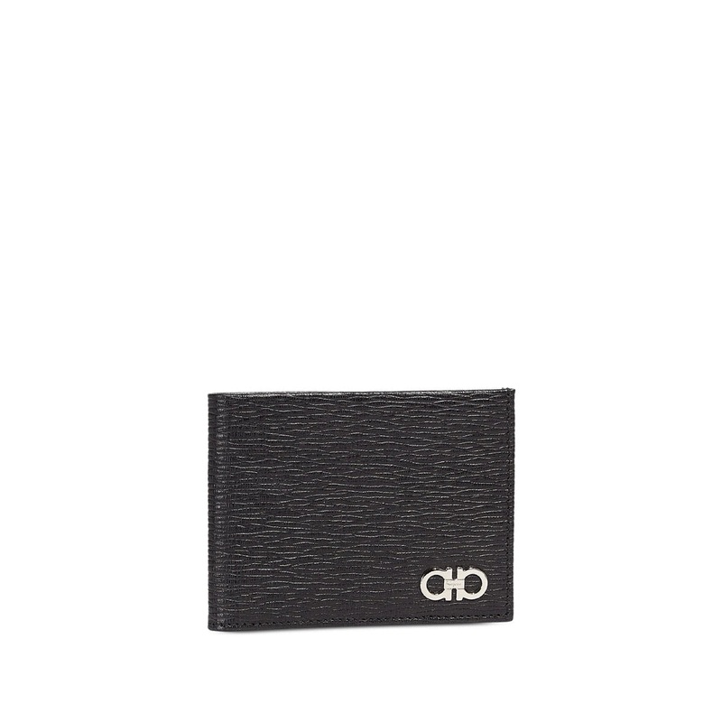Gancini Calf Leather Wallet|Black|One Size