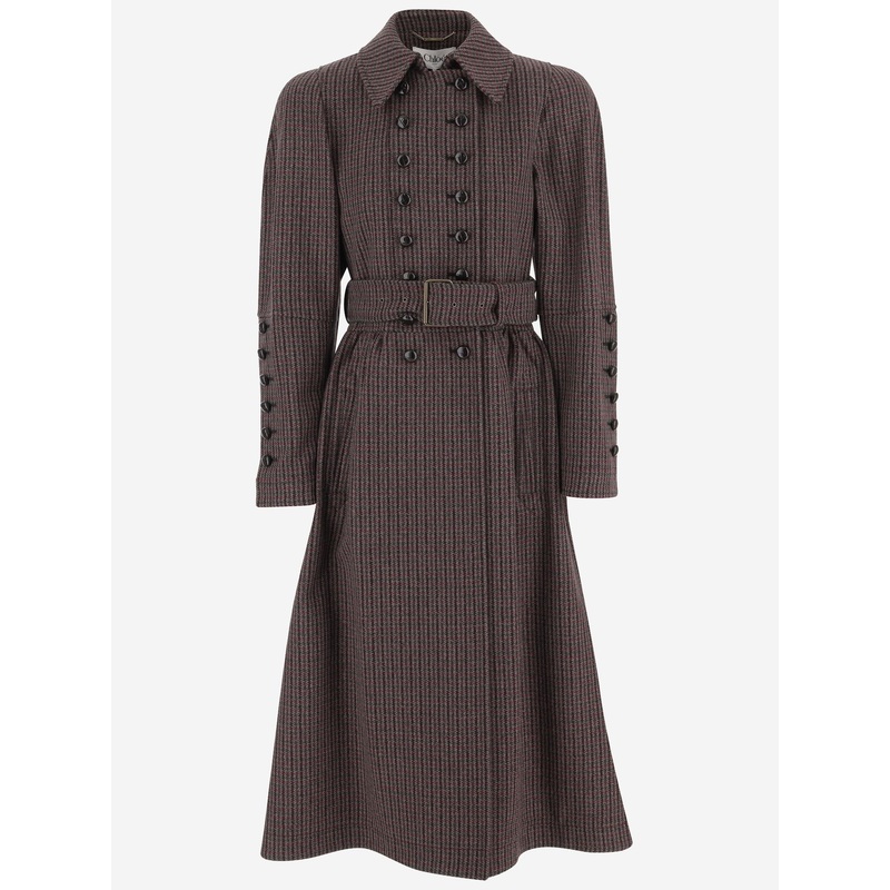 Houndstooth Double-Breasted Wool Coat