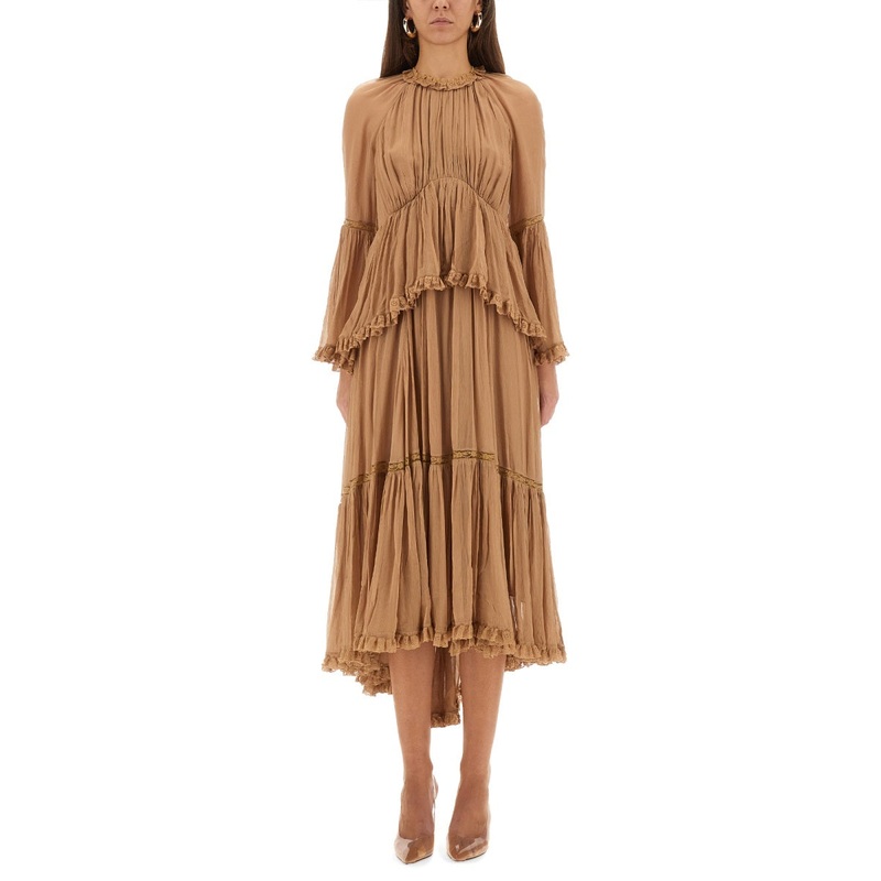 HYPNOTIC PEPLUM RUFFLE DRESS|BEIGE|1|2|3