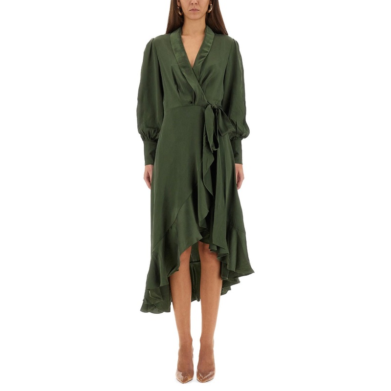 MIDI DRESS WRAP|GREEN|0|2|1