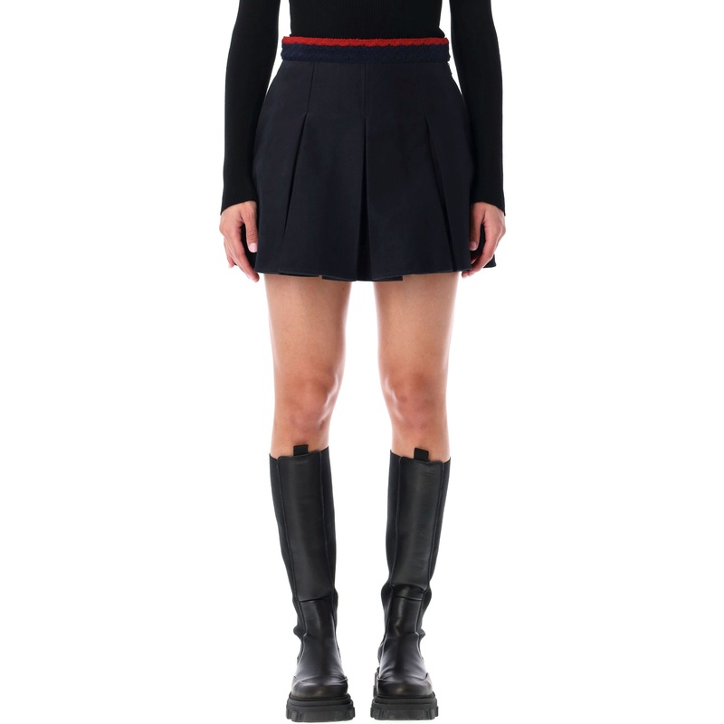 MONCLER COTTON GABARDINE PLEATED MINI SKIRT