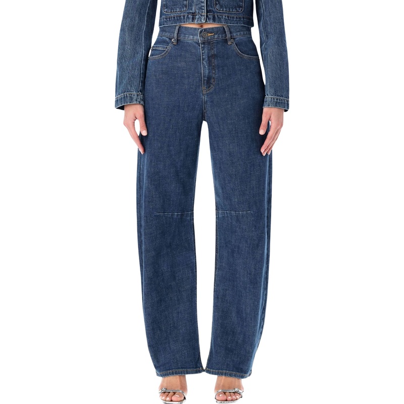 SELF-PORTRAIT HIGH-WAISTED BLUE BARREL-LEG JEANS