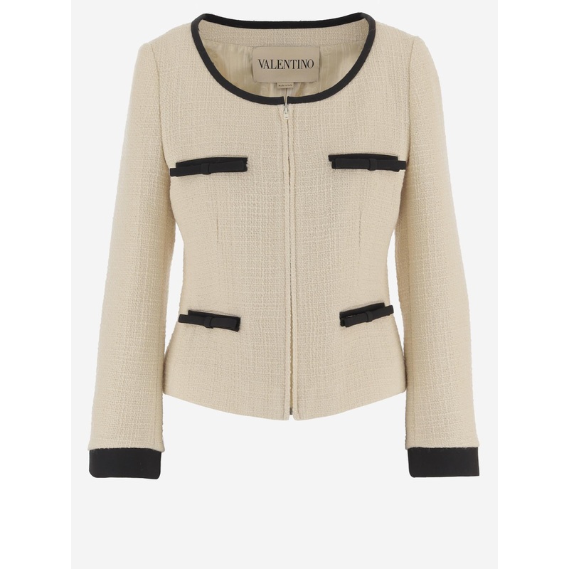 Wool Tweed Zip Jacket|Beige|42|40