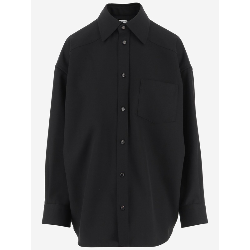 Wool Twill Oversize Shirt|Black|40