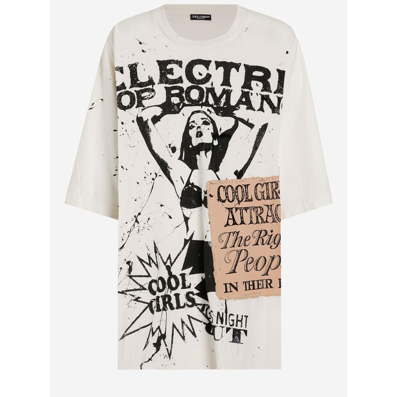 Cotton T-Shirt with Multicolor Print