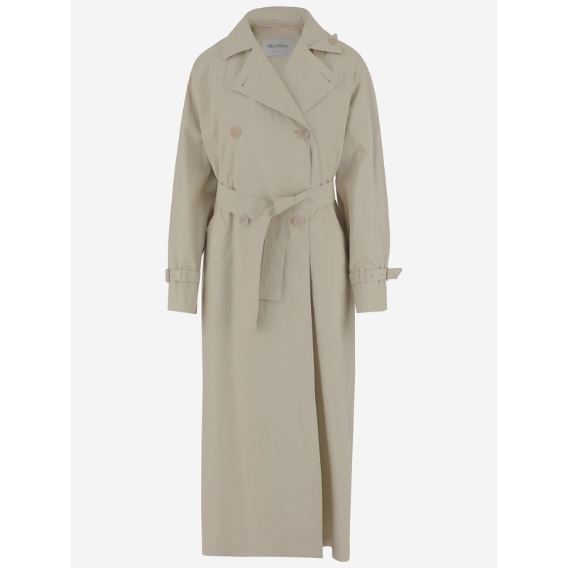 Long Linen Canvas Trench Coat|Light Beige|38