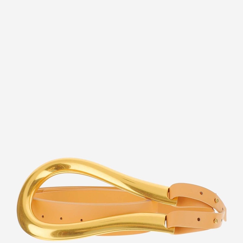 Rounded Buckle Leather Belt|Almond-Gold|M