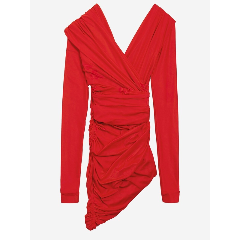 Stretch Jersey Draped Dress|Red|36