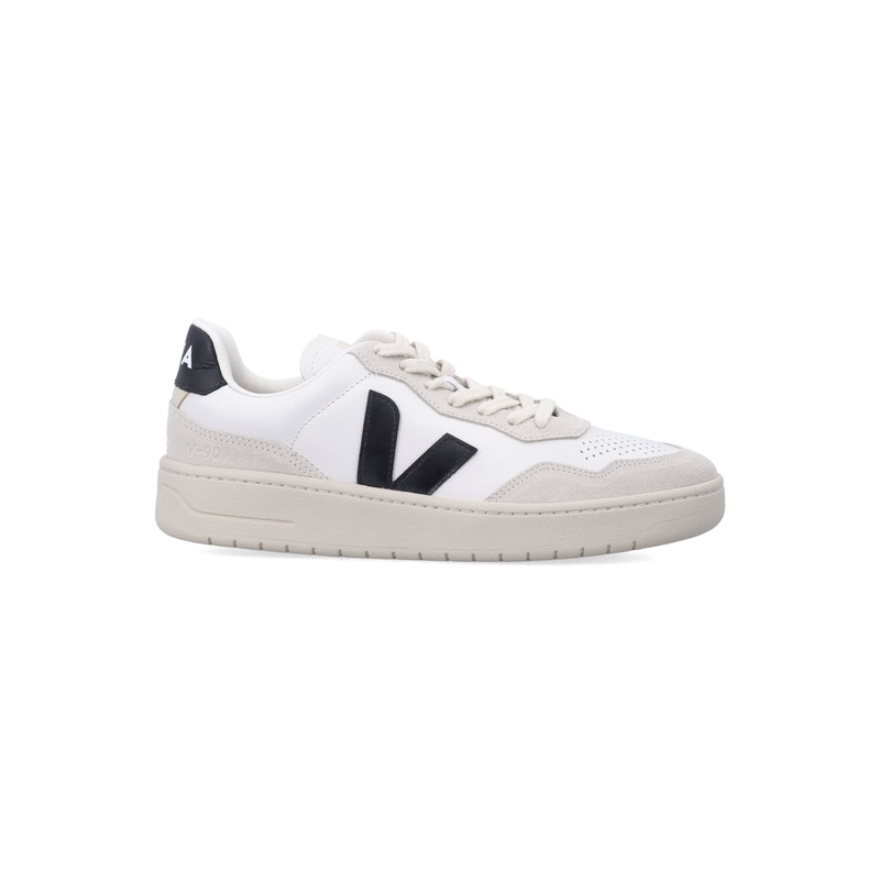 VEJA V-90 WHITE AND BLACK LEATHER SNEAKERS