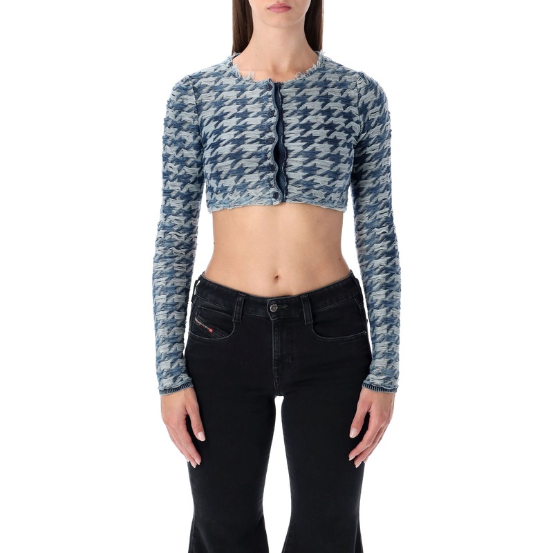 DIESEL BLUE CROPPED HOUNDSTOOTH CARDIGAN