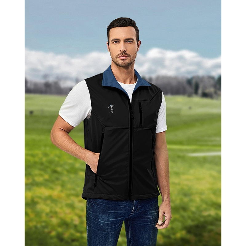 Men’s Blue Royal Black Halloween Skeleton Golf Lightweight Softshell Vest Sleeveless Jacket for Golf Windproof Waterproof