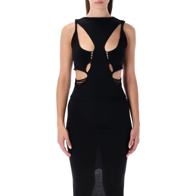 RICK OWENS BLACK WOOL CUT-OUT TOP