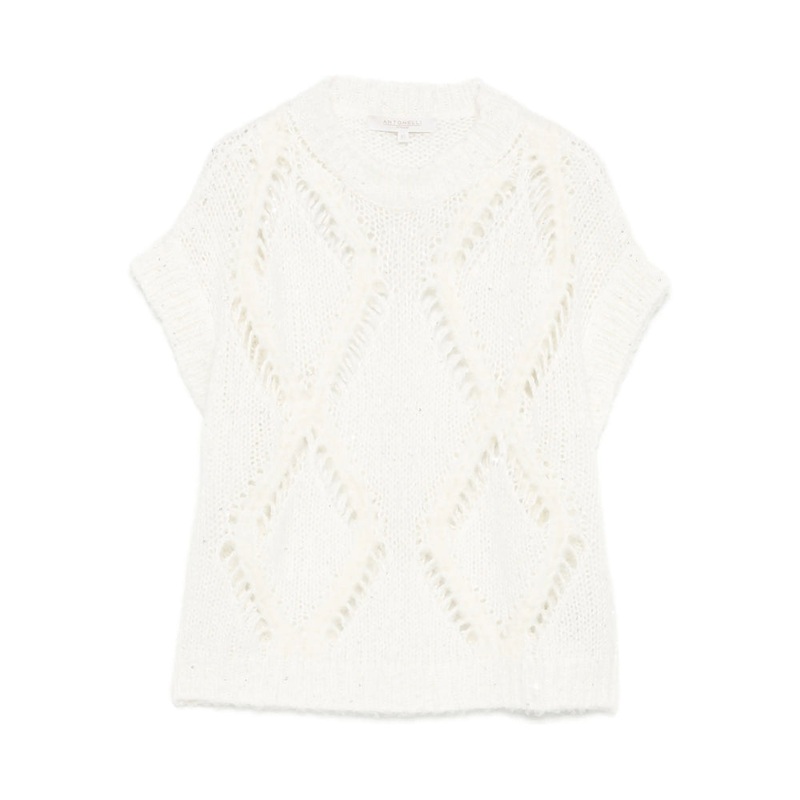 Short-Sleeve Diamond Knit Sweater