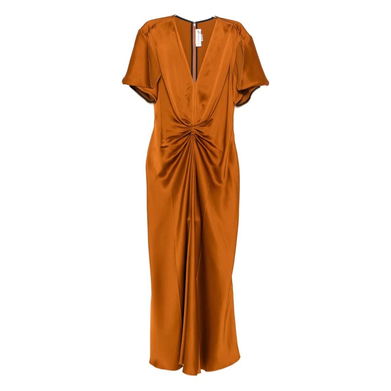 GATHERED V NECK MIDI DRESS|METALLIC|6|8