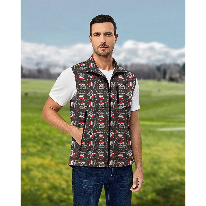 Men’s Christmas hat black Lightweight Softshell Vest Sleeveless Jacket for Golf Windproof Waterproof
